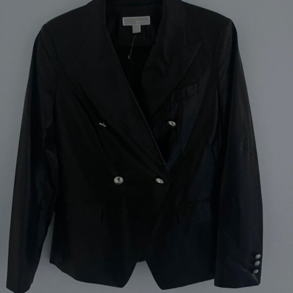 Michael kors Black faux Leather Blazer with Gold Buttons size 4 new - Picture 2 of 8